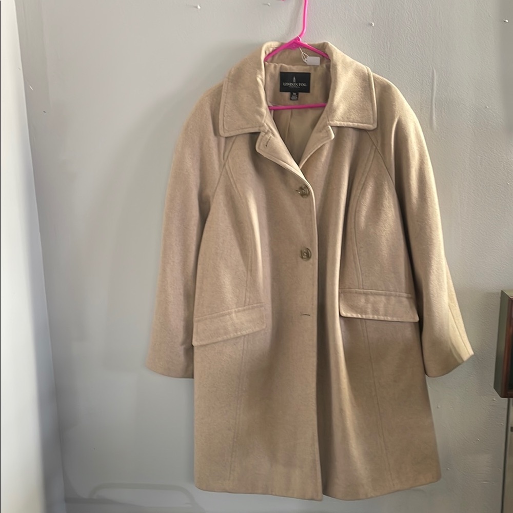 London Fog Tan Pea Coat Classic Tailored Style